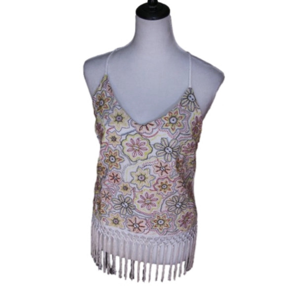 NWOT XOXO Boho Embroidered Floral Fringe Bottom Crossback Tank Size Large - Picture 1 of 9